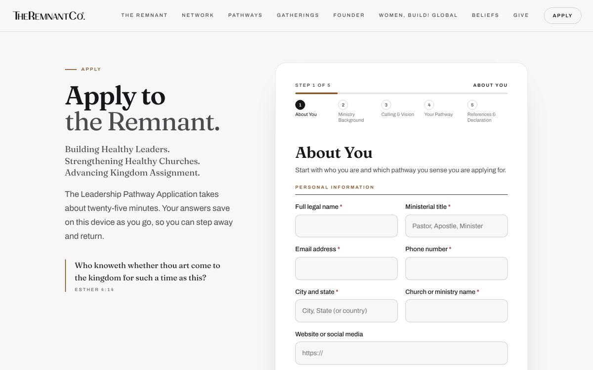 The five-step application to TheRemnantCo
