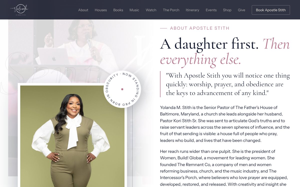 The About section of the Yolanda Stith Ministries site
